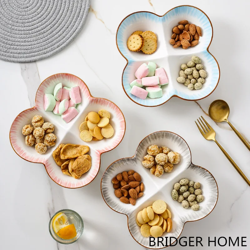 

1pcs Divided Plate with Vinegar Plate Creative Home Deep Plates Ceramic Fruit Plate Jiaozi, Nuts Dinner Set Plates and Dishes