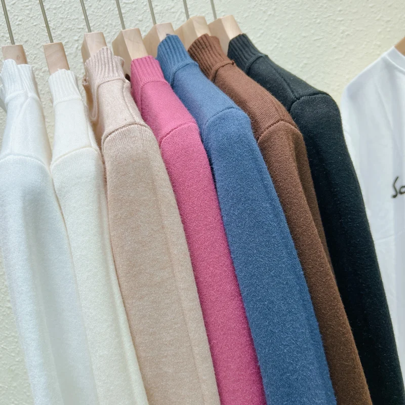 New Fashion Semi-turtleneck Women's Integrated Fleece Sweater Elegant Slim-fitting Knitwear Pullover Solid Color Bottoming Shirt