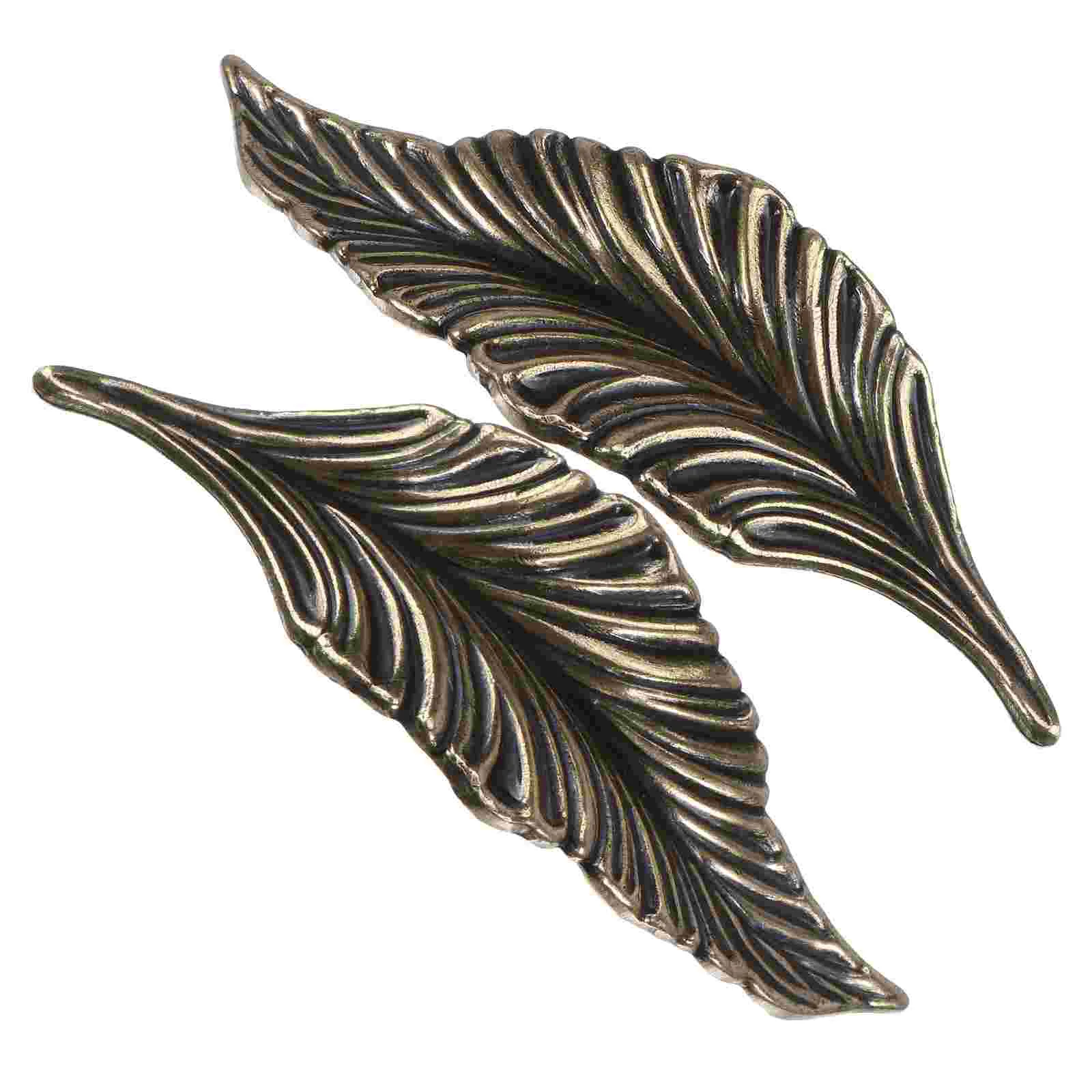 

2Pcs Creative Leaf Shaped Door Handle Retro Zinc Alloy Pull Ring for Home