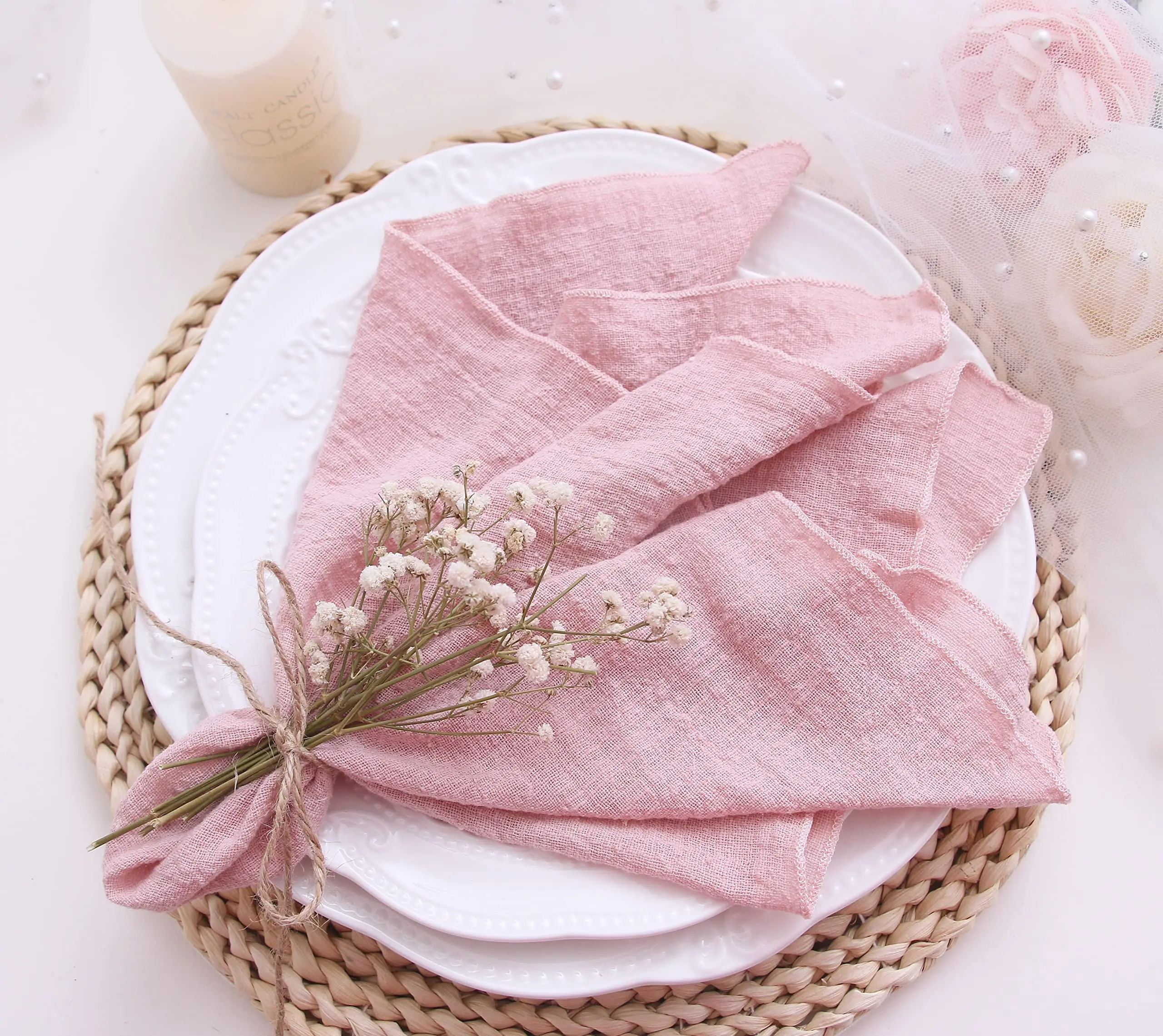 100PCS Napkins Cloth Cotton Gauze Fabric Serviette 30x30cm Napkins Pink for Wedding Decor Dinner Tea Towel Table Village Christ