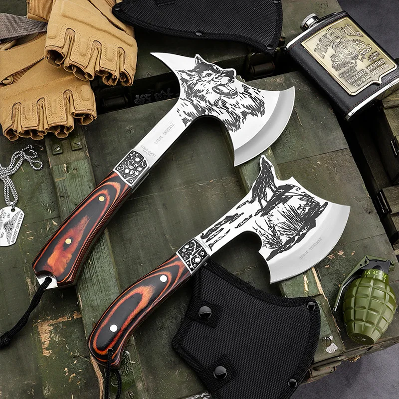 Outdoor stainless steel high hardness fire axe, household bone chopping axe, camping portable logging survival axe 2