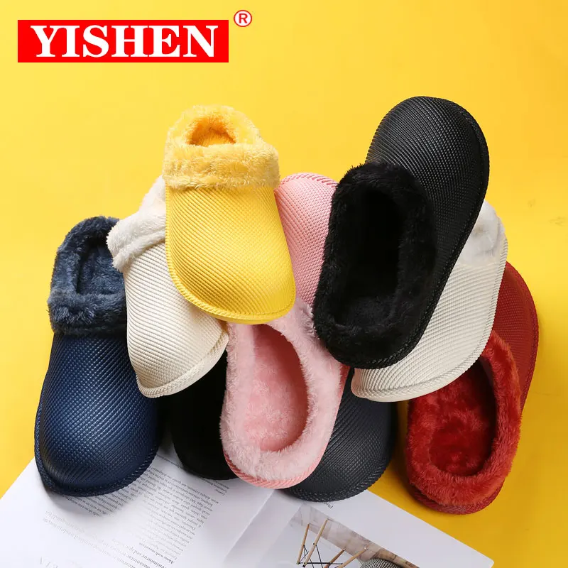 

YISHEN Slippers Women Couple Shoes Waterproof Plush Slippers For Men Winter Warm Slides Bedroom Unisex Shoes Chaussure Femme
