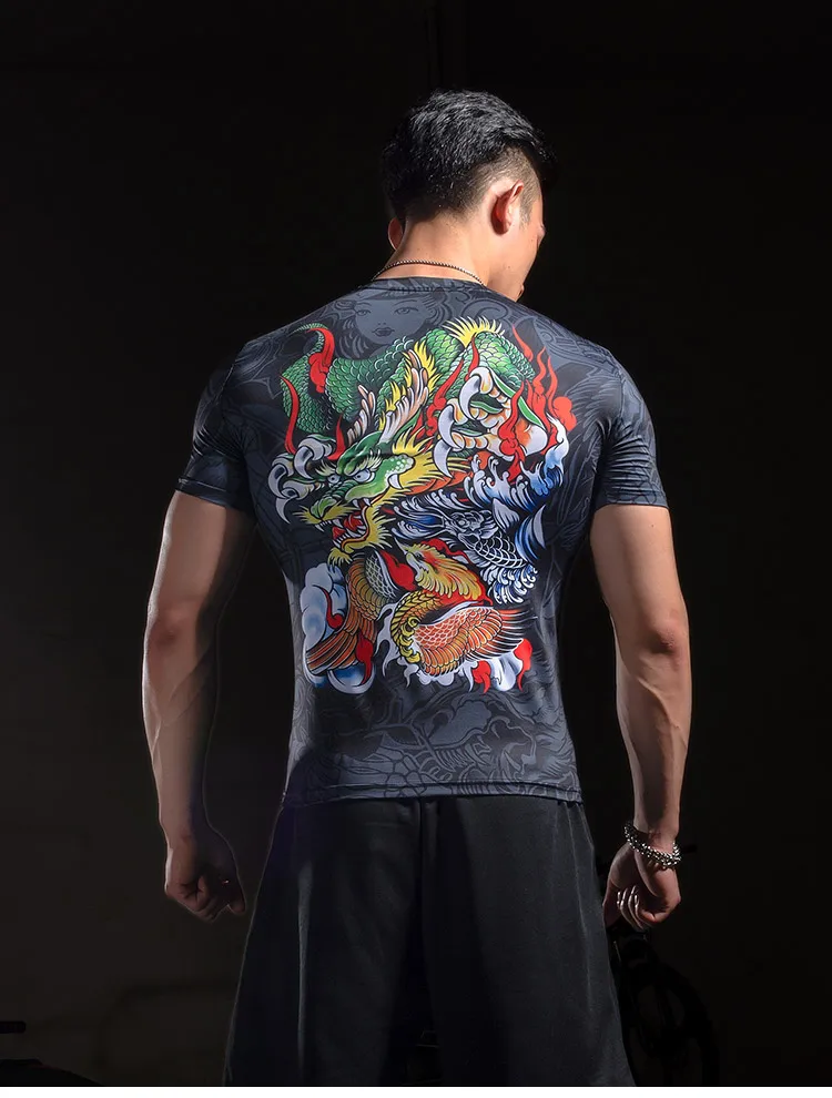 Herren Sporttraining T-Shirt Chinese Dragon Elements Sommer Bodybuilding Training T-Shirt Outdoor Sport Slim Fit Kurzarm – Detail 6
