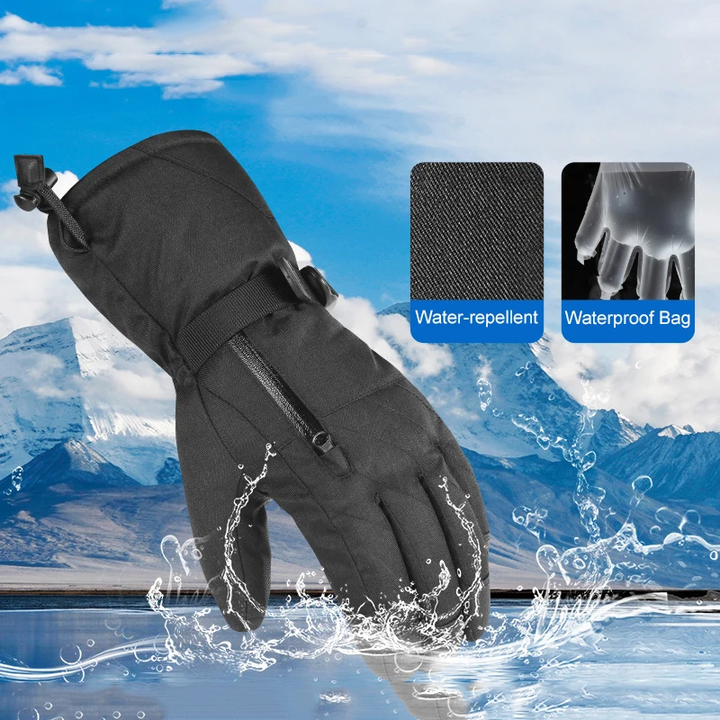 Black -30 Winter Warm Ski Gloves Waterproof Men Women Snowboard Skiing Gloves Snowmobile Motorcycle Mittens Touch Screen Wrist 2