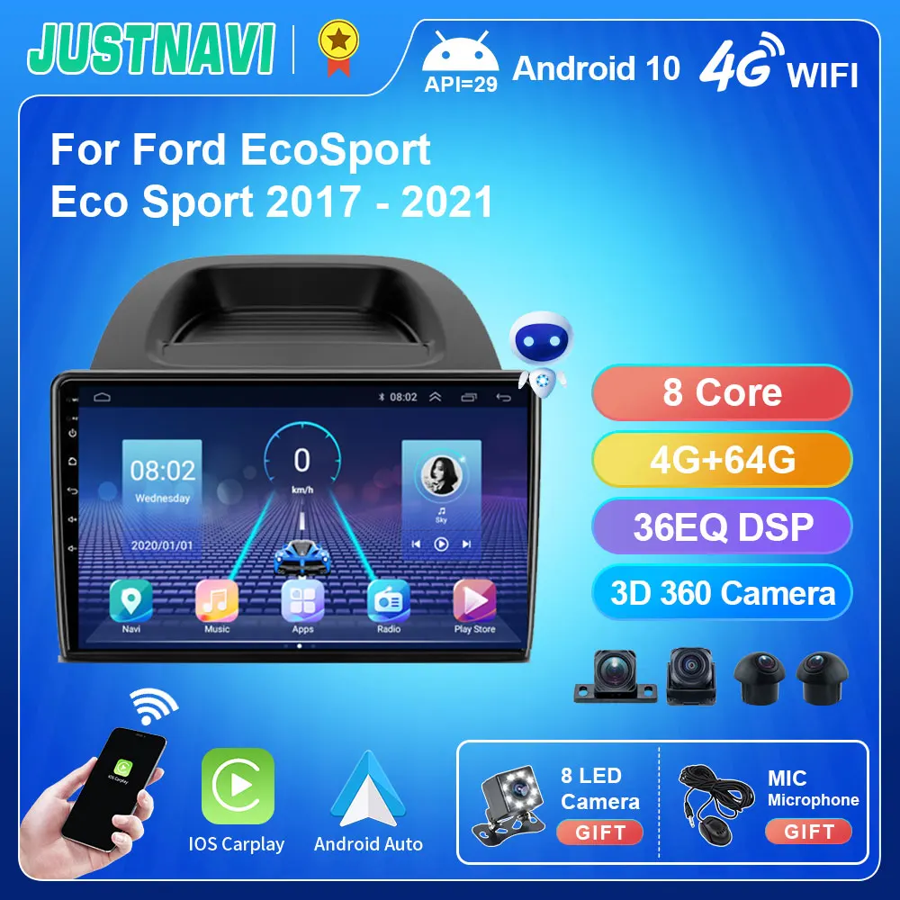 Автомагнитола JUSTNAVI Android 2017 Wi-Fi для Ford EcoSport Eco Sport 2021- |