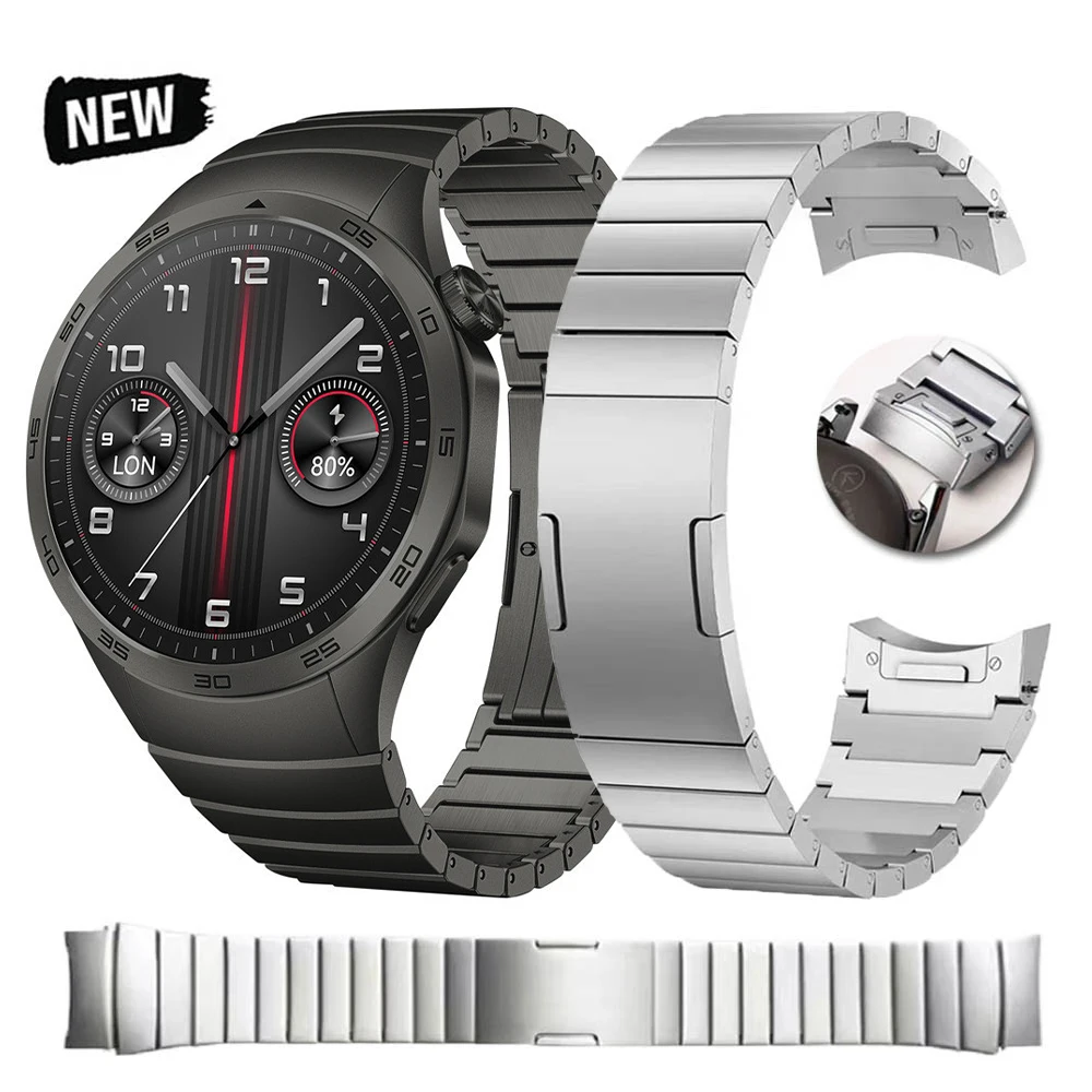 Фото Ремешок из нержавеющей стали без зазора для Huawei Watch GT 4 46 мм, Быстросохнущий звеньевой браслет для часов GT 4 46 мм, роскошный мужской браслет для наручных часов №1