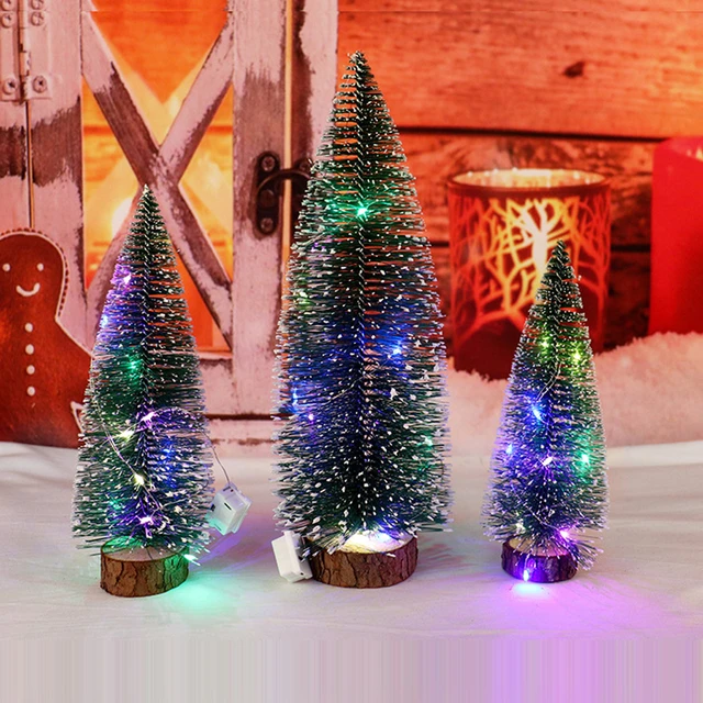 LED Mini Christmas Tree with String Lights 15 20 25 30CM Small Artificial  Sisal Snow Christmas