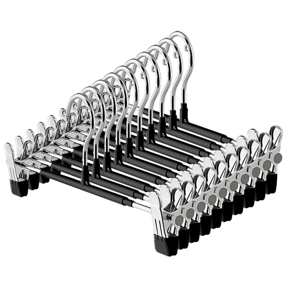 10PCS Clothes Hanger with Adjustable Clip Shorts Hangers Saving Space Stainless Steels for Hanging Trousers/Socks/Skirts/Coats 3