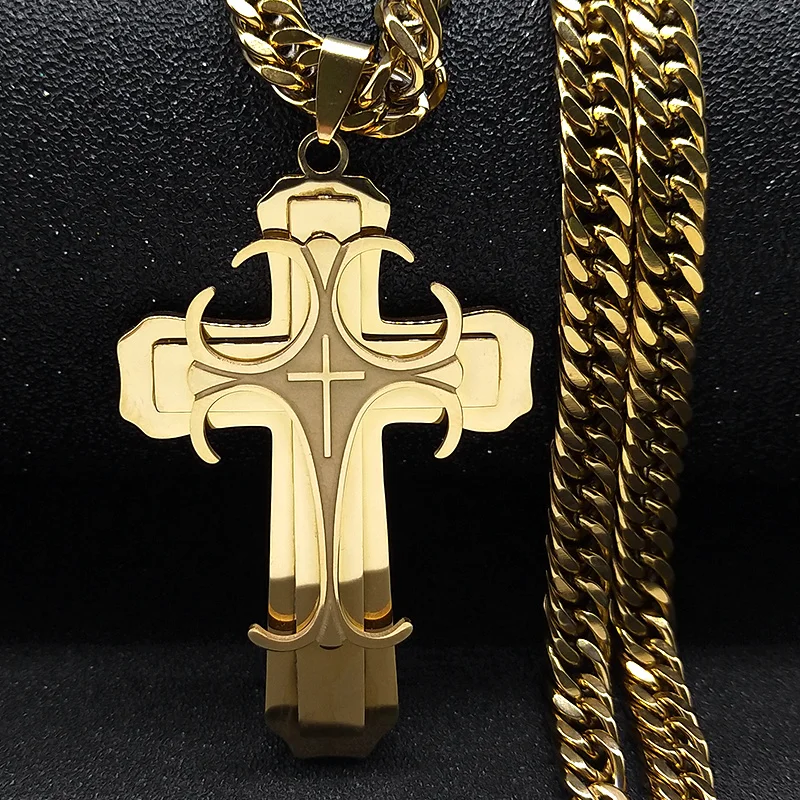 Luxus Layered Kreuz Anhänger Halskette Männer Zubehör Edelstahl Kette Männliche Halsketten Schmuck Geschenke kragen hombreN6134 – Detail 3