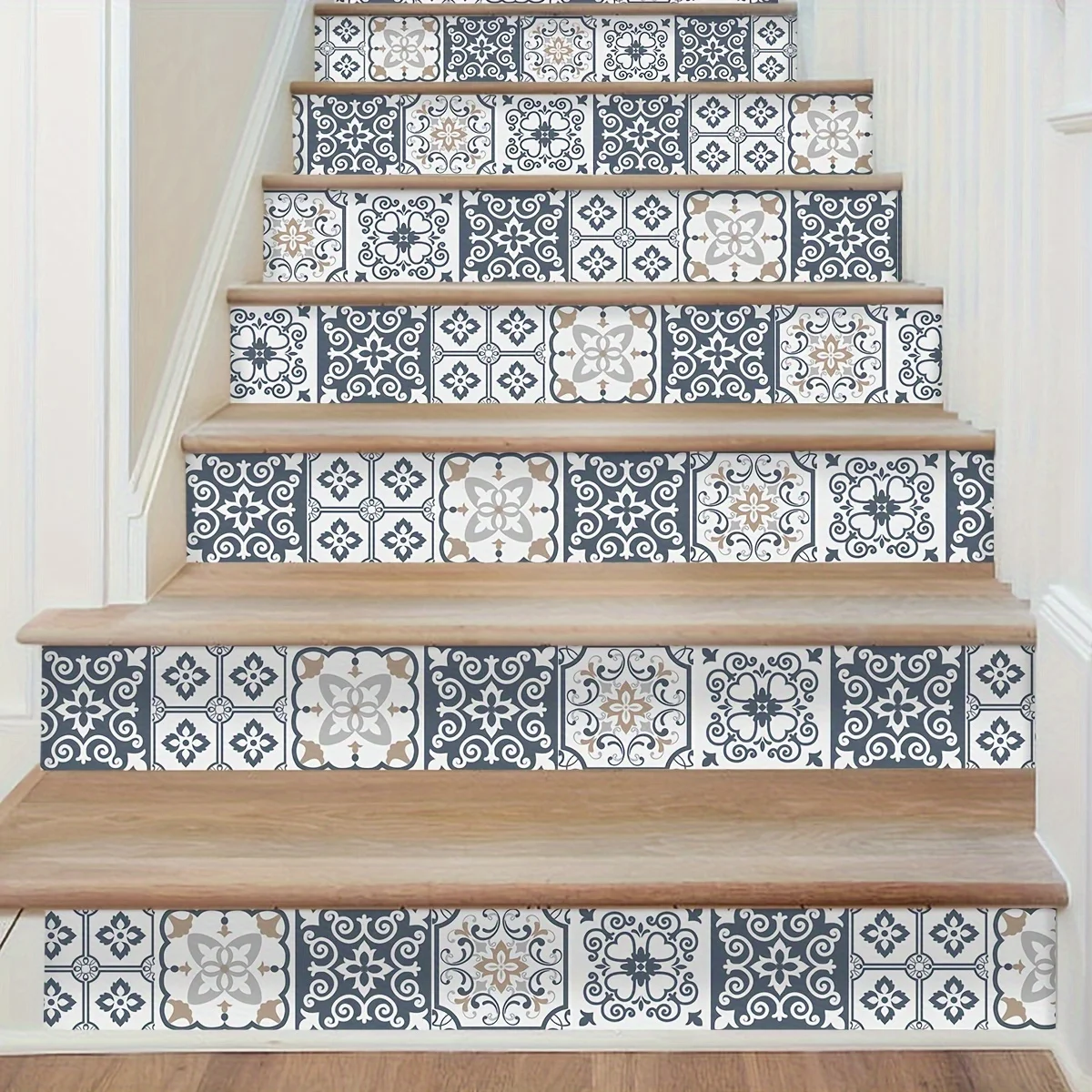 9PCS retro printing floral pattern home decoration floor stickers waterproof non-slip self-adhesive imitation ceramic tile stic