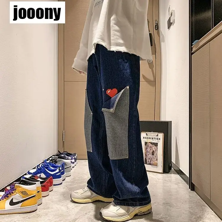 Men Jeans Mens Jeans Jeans Trousers Denim Trousers Cargo Pants Mens Casual Trousers Men Jeans Patchwork Multi-Pocket Couple Denim Pants Beggar Style cargo pants High Street Casual Male Streetwear