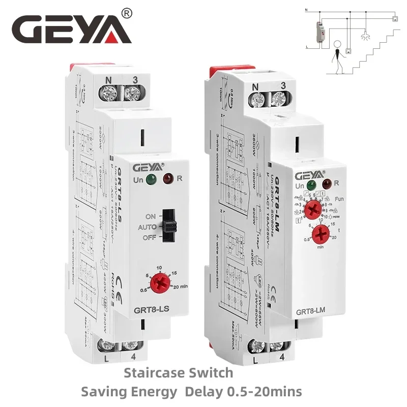 GRT8-LS/LM Staircase Time Switch 230VAC 16A 0.5-20mins Light Delay Switch Corridor switch GEYA