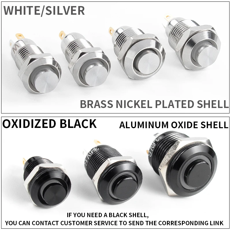 Push Button Switch 1NO High head Waterproof Metal Self-locking/reset 3/6/12/24/220V 8/10/12/16mm Brass nickel plating