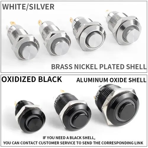 1NO High head Waterproof Metal Push Button Switch LED Light Self-locking/reset 3/6/12/24/220V 8/10/12/16mm Brass nickel plating - Image 4