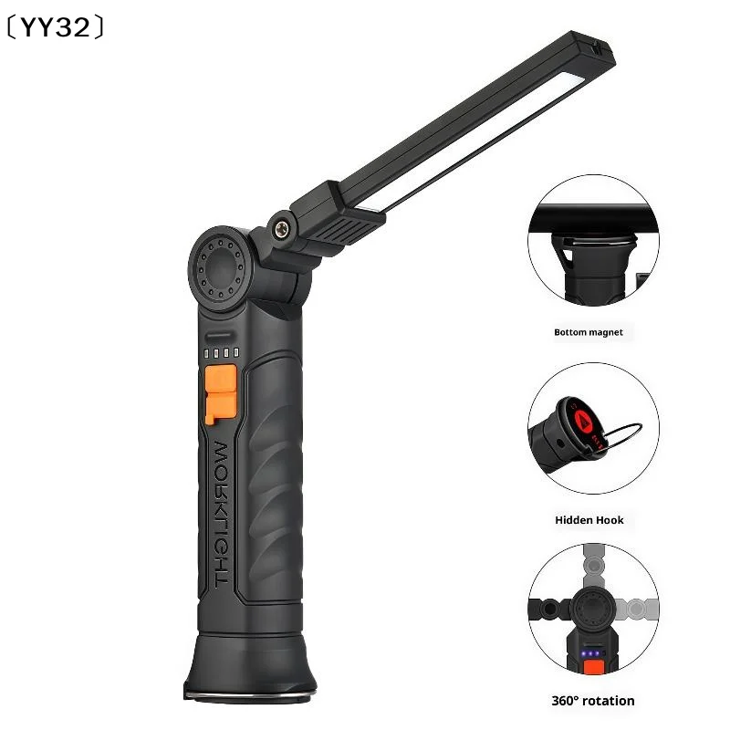Rechargeable LED Flashlight Work Light With Magnet & Hook, Waterproof For Job Site Security Night Work Outdoor Camping Emergency