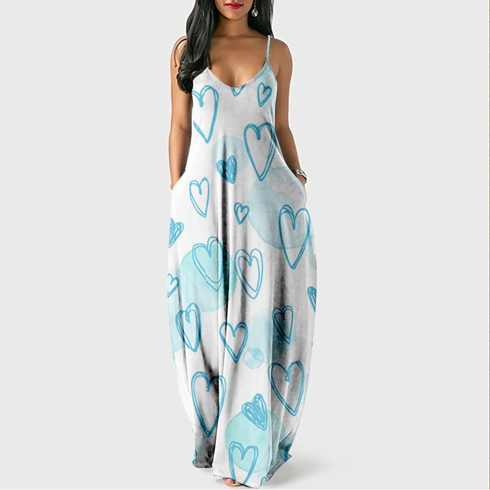 

Платье женское средней длины с лямкой на шее, пикантное свободное вечернее пляжное уличное Платье с принтом Love, без рукавов, с открытой спиной, на лето
