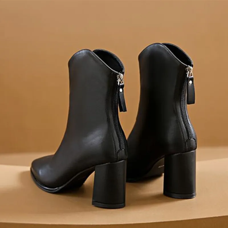 2023 Fashion Beige High Heel Short Boots Women Autumn and Winter Pointed Toe Women's Boots Women High Heels Women Boots Mid-Calf