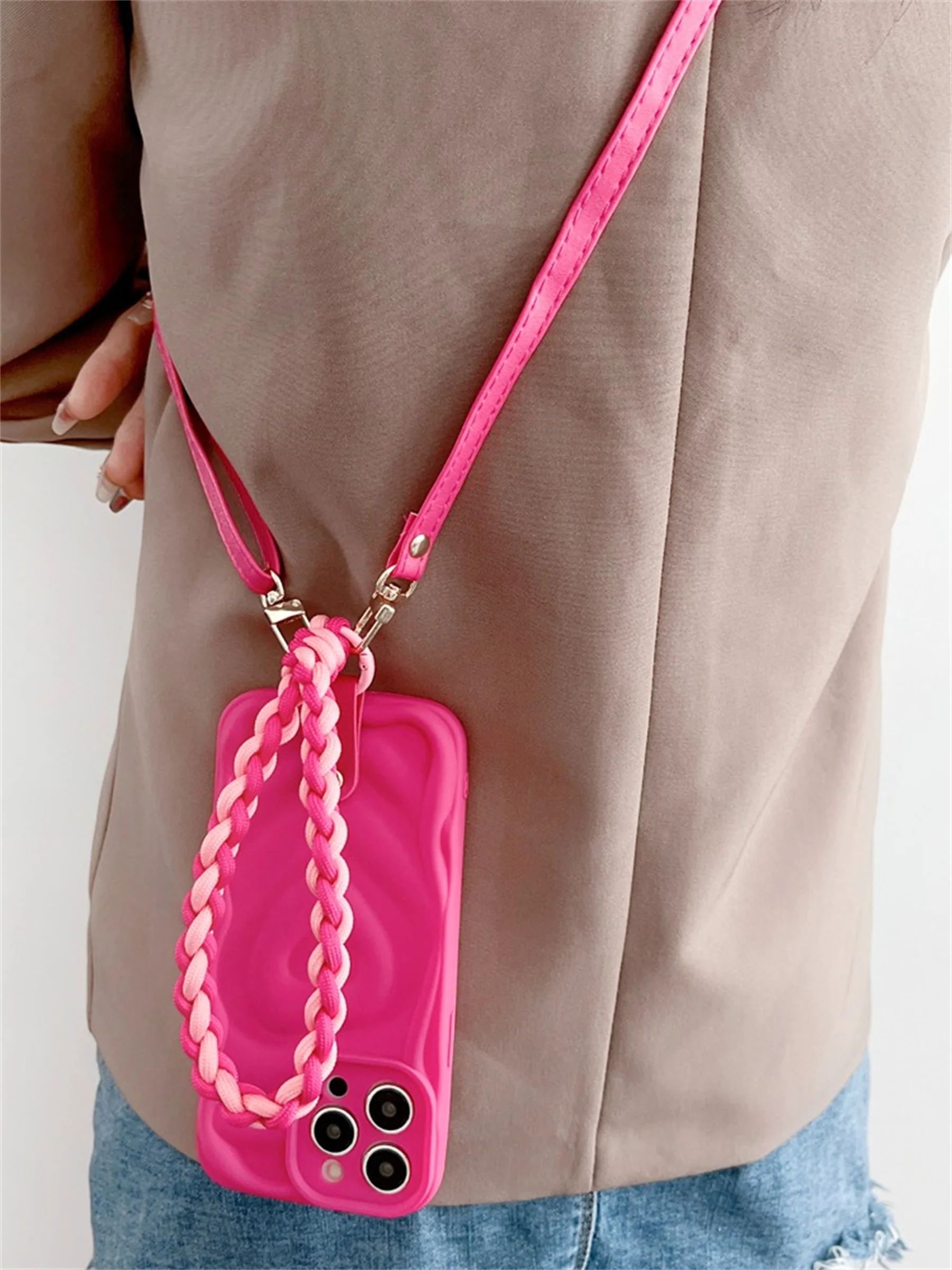 Korean Luxury Crossbody Lanyard Leather Strap Portable Rope Wave