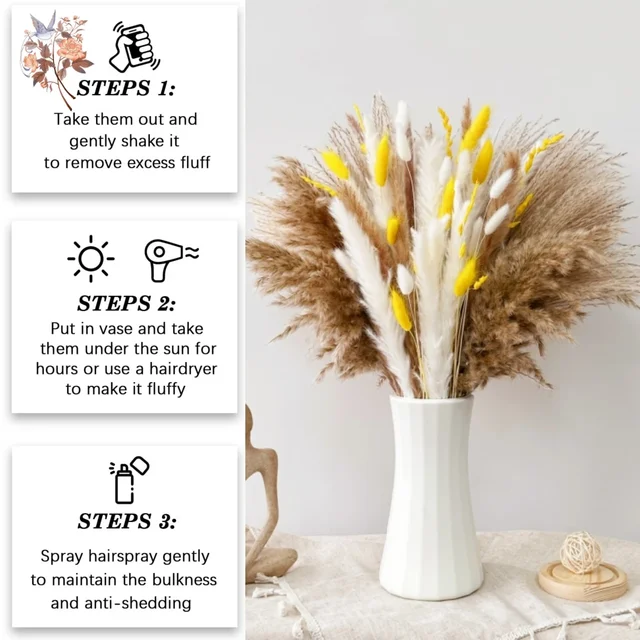 90Pcs Natural Dried Flowers Pampas Bouquet