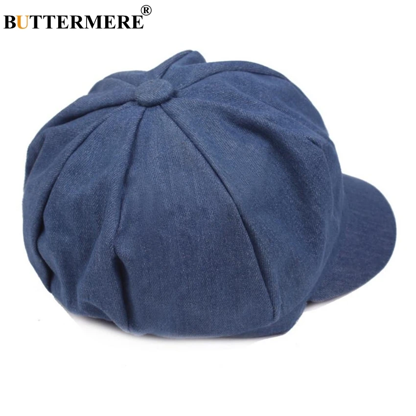 BUTTERMERE Newsboy Cap Women Denim Octagonal Cap Baker Boy Hat Beret Female Spring Summer Cotton French Painter Hat
