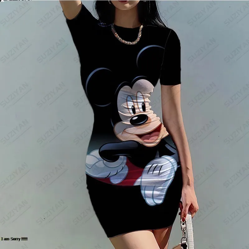 

Hot Selling Fashion Women's Short Sleeve Round Neck Skirt Disney Mickey Personalized 3D Printing Breathable Casual Party Dress