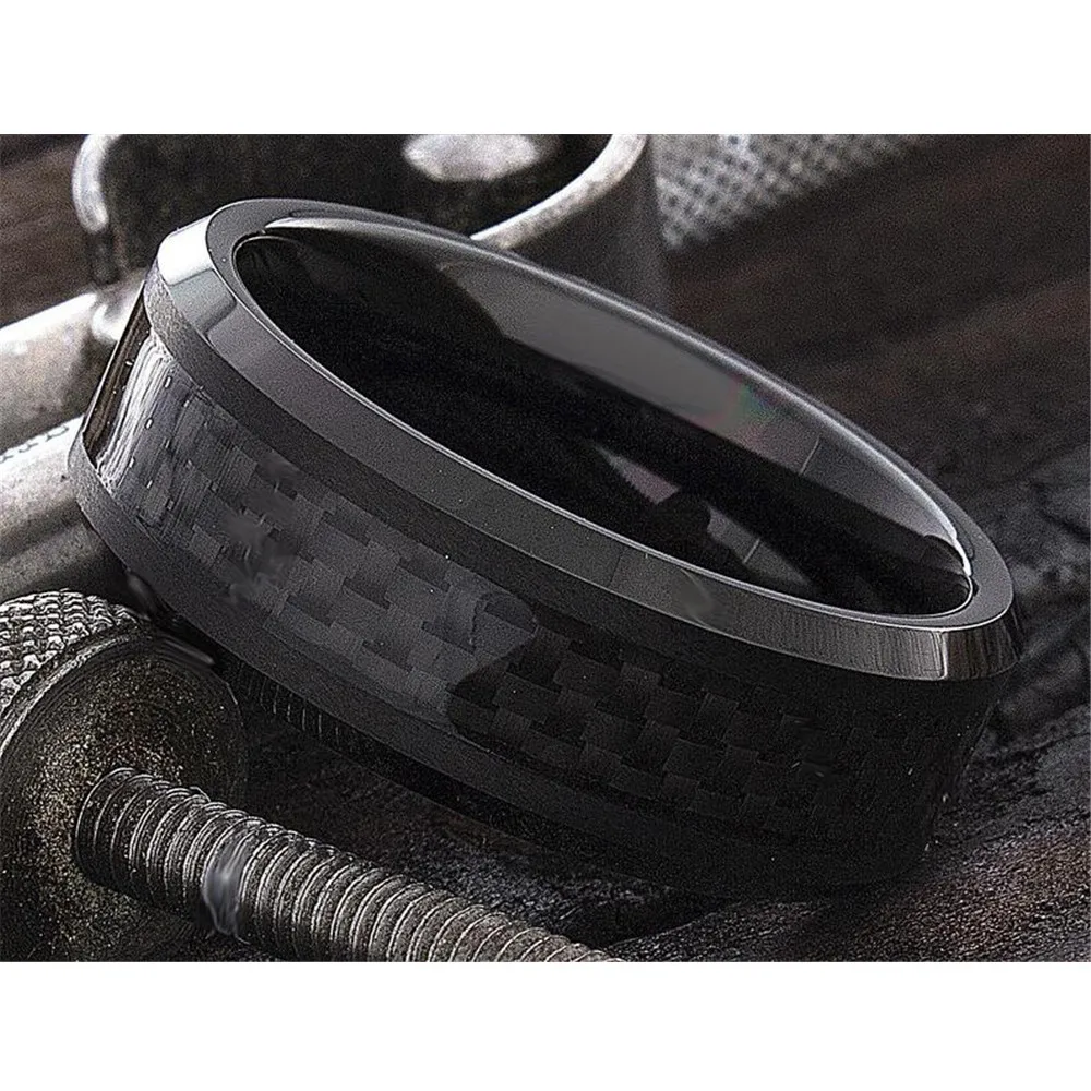 Wedding Rings Silver Ring Finger Rings Jewelry Rings Ring Jewelry 8MM Men's Tungsten Carbide Ring Inlay Black Carbon Fiber Size 6-13 For Mens Party