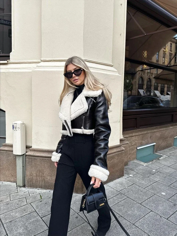 

Suninheart Fashion Double Sided Short Jacket Women Warm Thick Lapel Lambswool Coat Autumn Winter Vintage Female Fleece Chic Tops