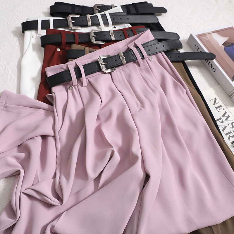 ï»¿ Women Solid High Waist Straight Pants With Belted Party Women Wide-leg Trousers Loose Casual Office Fashion Vintage Pants