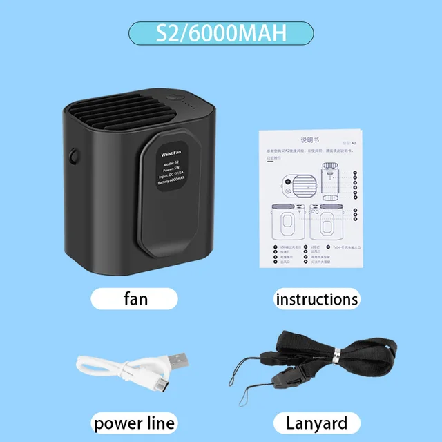 Portable Hanging Waist Fan USB Charging Electric Fan 3 Wind Speed Bladeless Waist Hanging Fan For Outdoor Camping Travel 6