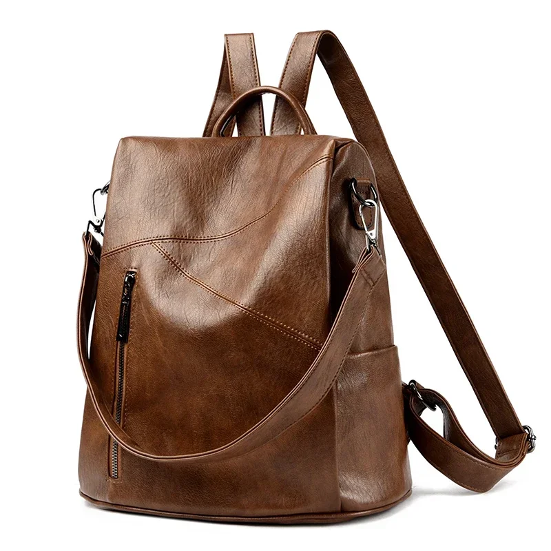 thumbnail image 1 of Mochilas de moda con bolsillos con solapa sólida 2024, bolsos sencillos de PU de alta calidad para mujeres, mochilas con compartimentos interiores de gran capacidad, 1 of 5
