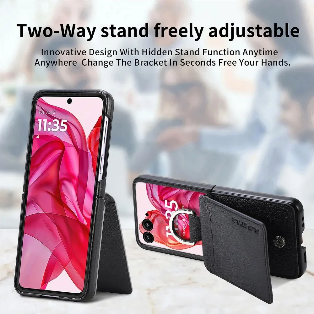 Magnetic Leather Wallet Phone Case with Card Holder and Ring Stand