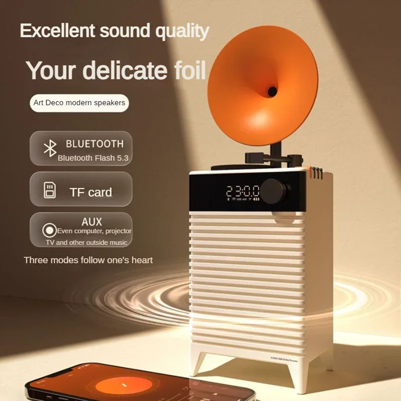 High-quality Modern Bluetooth 5.3 Speaker Home LED Clock Subwoofer Retro Vinyl Record Ornament Music Box Creative Christmas Gift