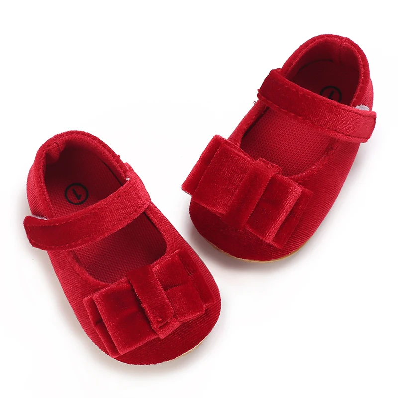 Spring and Autumn Newborn Flat Shoes Cute Velvet Bow Princess Shoes Soft Sole Anti slip First Step Shoes for Girls baby shoes soft sole shoes