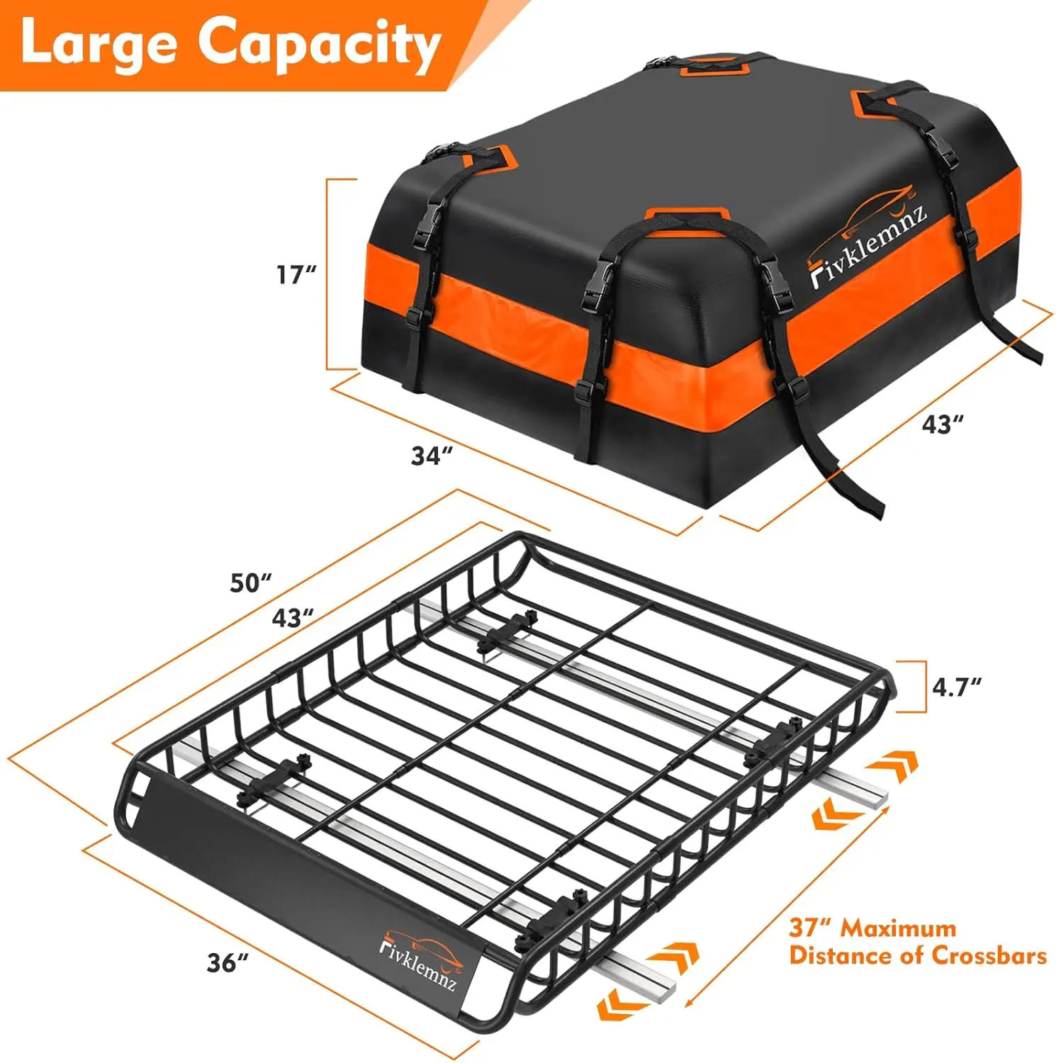 Waterproof Rooftop Cargo Bag for All Vehicles with or without Rack, Includes Anti-Slip Mat and Topper