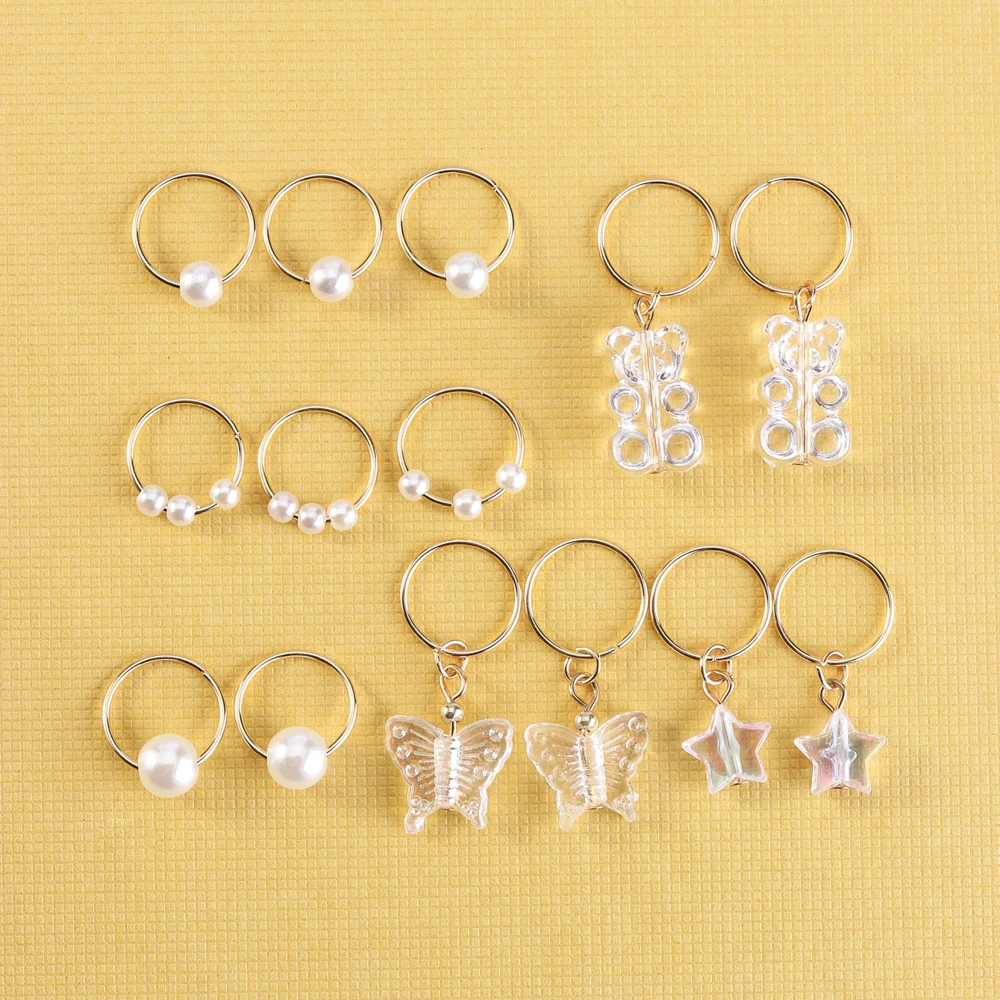 14 teile/paket rosa Perle Stern Bär und Schmetterling Form Haar Zopf Ringe Haar gummis Kinder Haarschmuck für Mädchen Kopf bedeckung – Detail 8