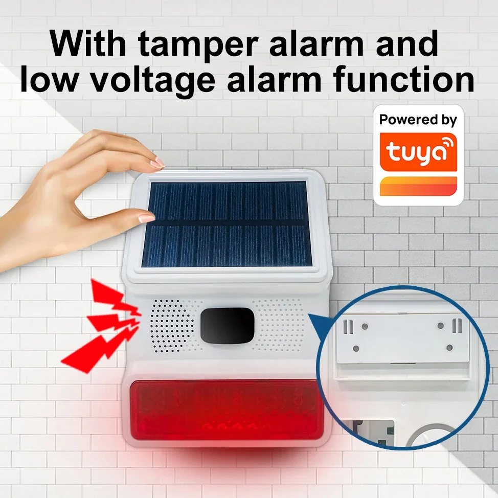 

Tuya WiFi Smart Solar Sound Alarm Detector Sensor 2in1 Remote Control Outdoor Charging Security Farm Garden Solar Infrared Siren