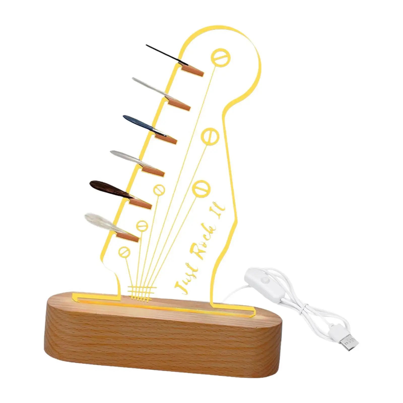 Light up Guitar Pick Holder Practical Music Gift Guitarists with Wooden Base