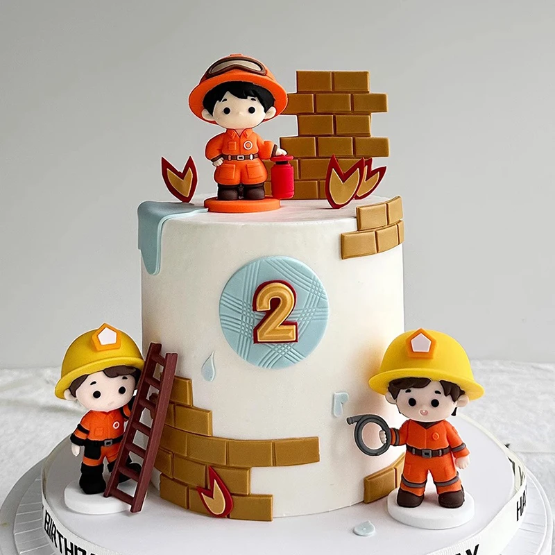 Firefighter Cake Topper - Porcelain Wedding Figurine, Multicolored, 2.25x3.25x6.5 Inches