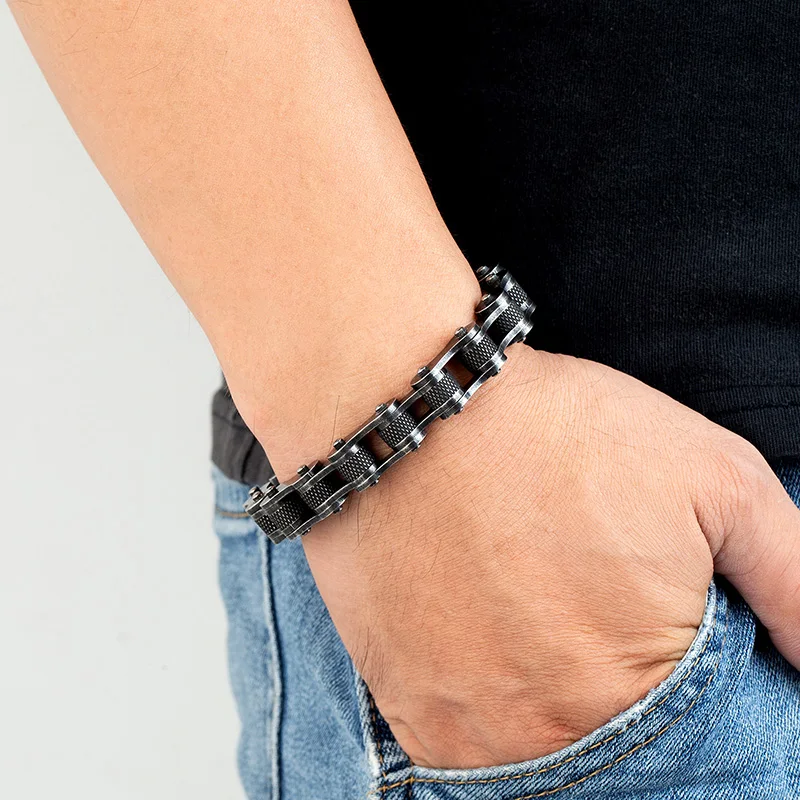 MKENDN Punk Men Biker Chain Bracelet Motorcycle Bicycle Style Stainless Steel bangle bracelet stainless steel bracelet chain bracelet