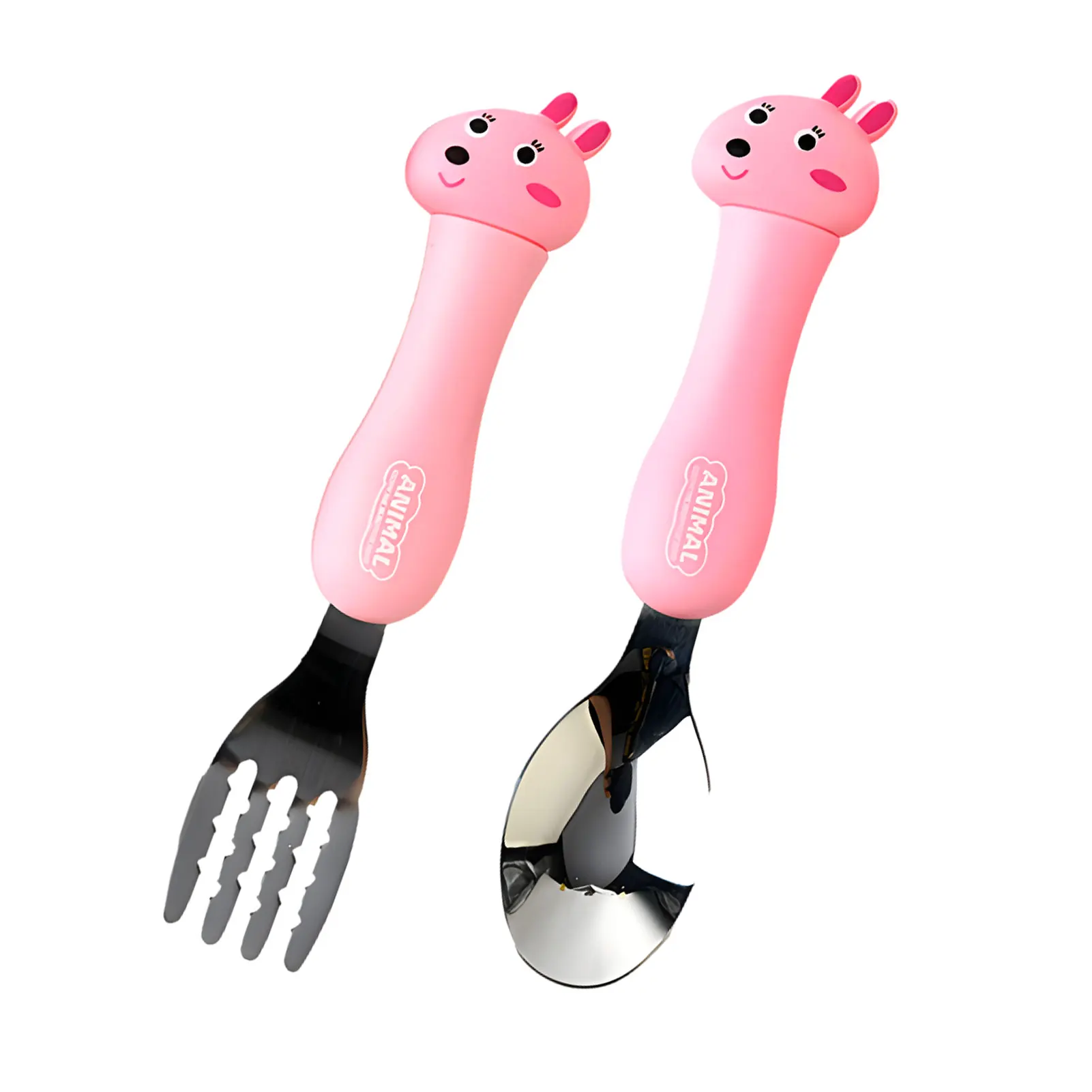 

Baby Spoon And Fork Set Safety Stainless Steel Toddler Fork Spoon Set Children's Safe Cutlery Set With Round Handle For Self