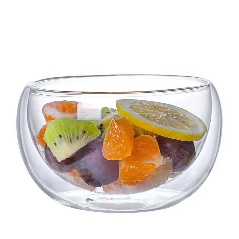 300ml\500ml Clear Double Layer Glass Bowl Heat-resistant Fruit Salad Bowl Kitchen Glassware Fruit Salad Bowl