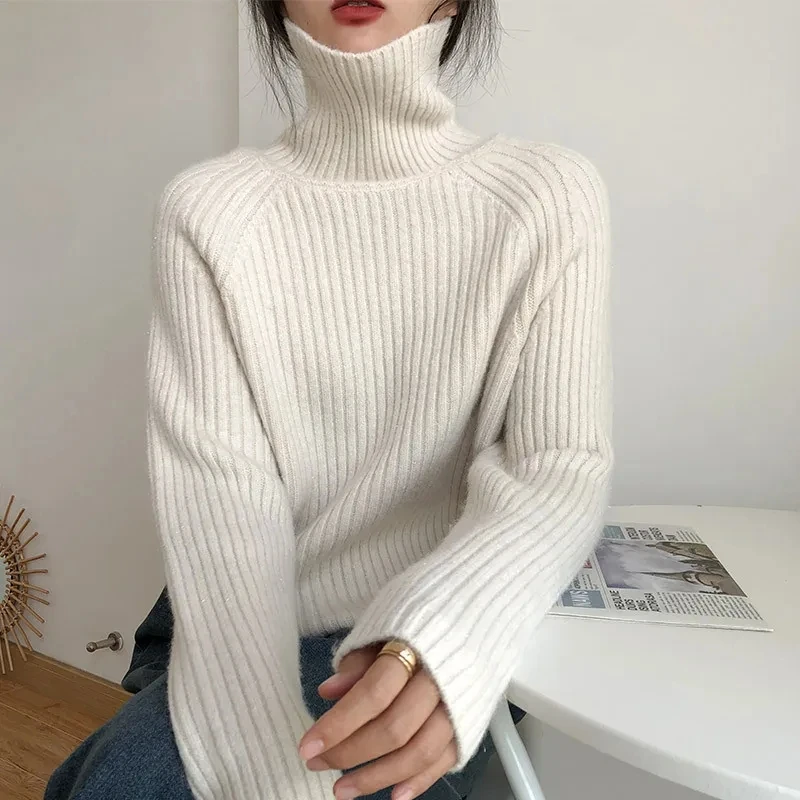 

Turtleneck Sweater Women Loose Long Sleeve Tops Knitted Sweater Lazy Style Pullover Korean Fine Lightning Jumper Autumn Winter