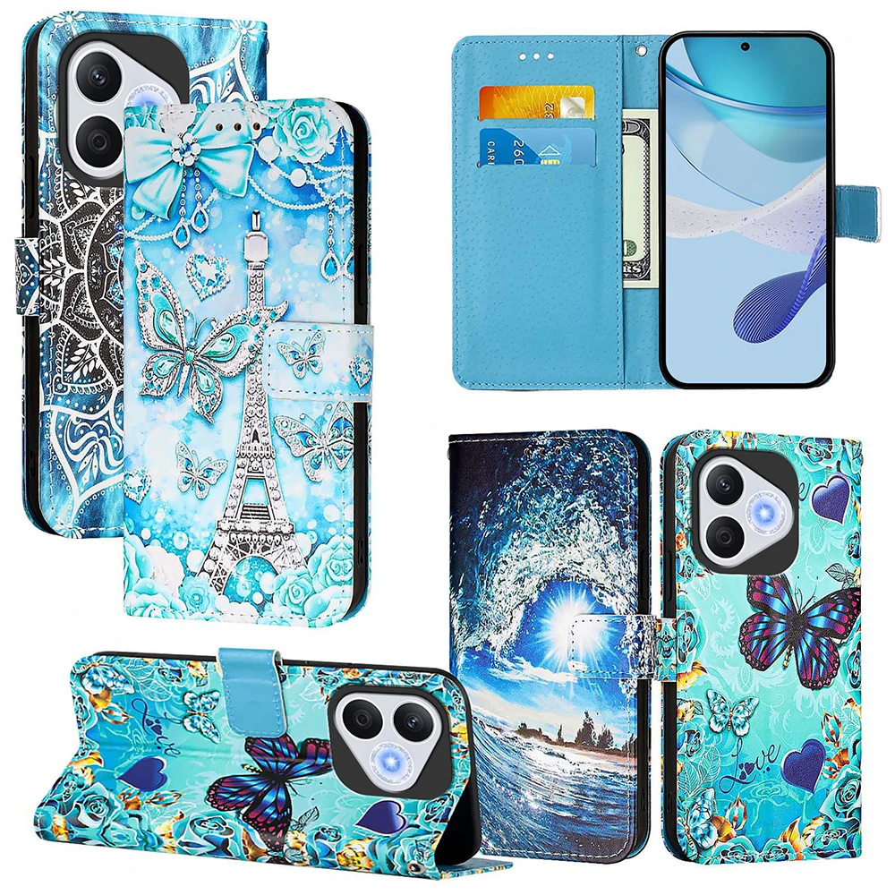 Chic Painted Leather Flip Wallet Stand Case with Card Holder