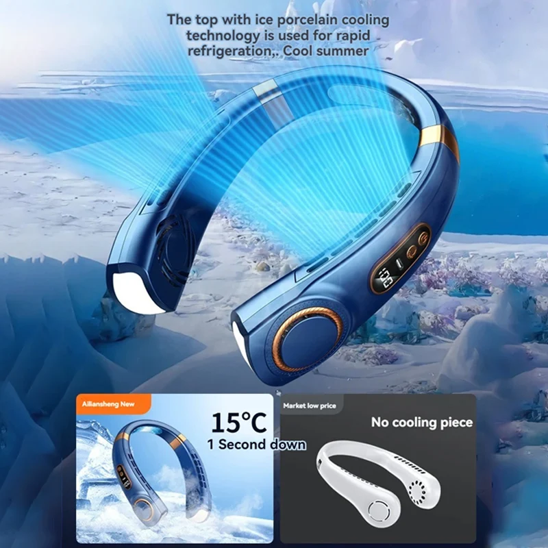 2024 New Portable Hanging Neck Fan USB Rechargeable Mute Cold Air Bladeless Neck ventilador Mini Electric fan camping Air Cooler 3