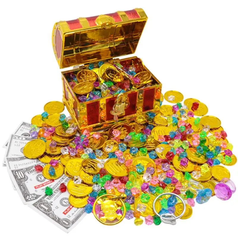 Plastic Pirate Treasure Box Gold Coin Gem Storage Organizer Chest Treasure Box Chest Gifts For Kid Birthday Party Decoration Toy