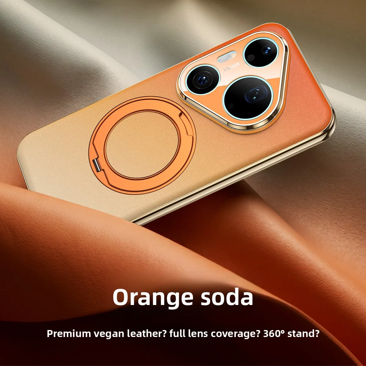 360° Rotatable Kickstand Magnetic Phone Case, Gradient Leather Shockproof Cover