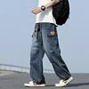 Spring New Wide Leg Washing Jean Cargo Pants Men Street Trousers Neutral Solid Color Loose Casual Thin summer pants Big Size 8xl 3