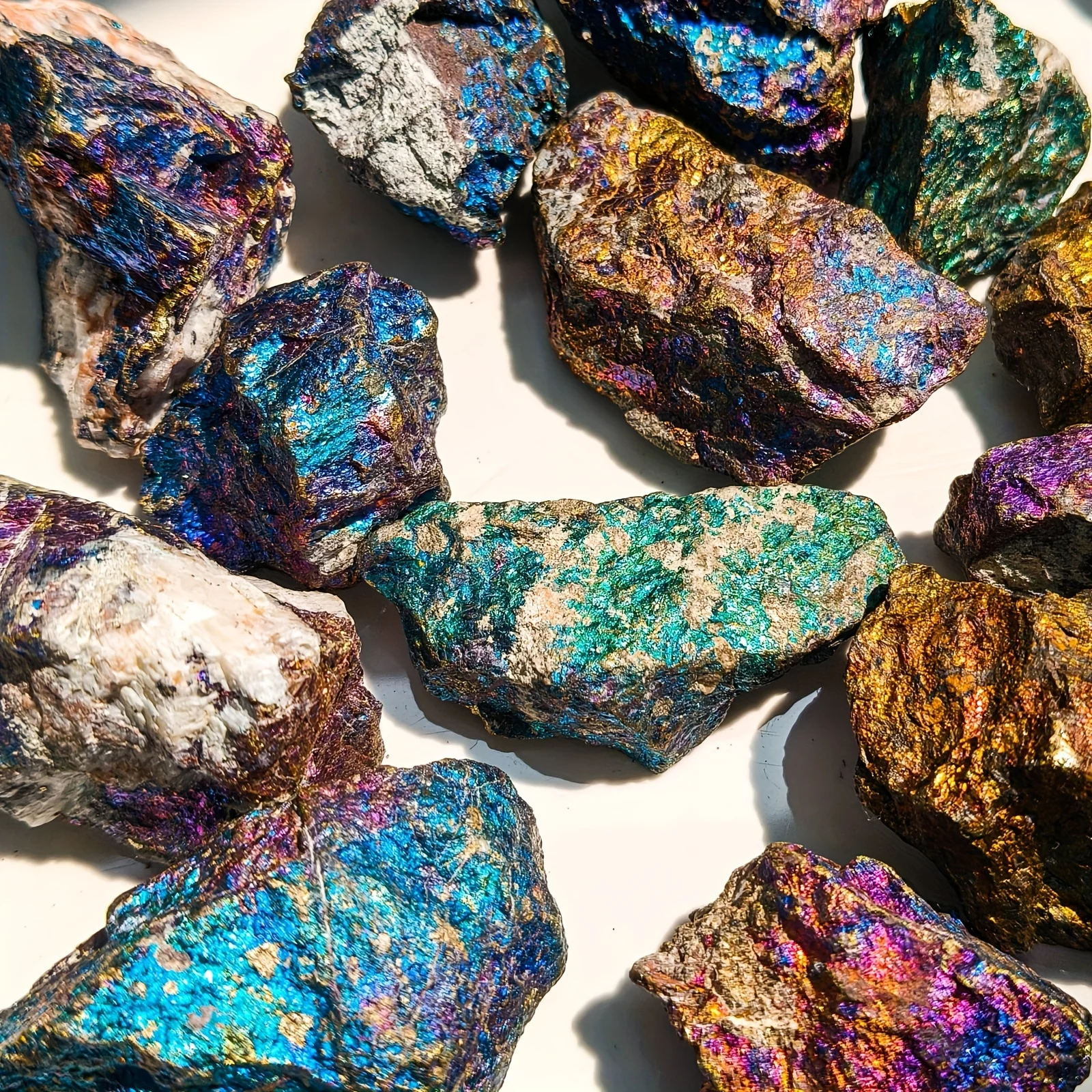 1pc Vibrant Rare Colorful Natural Bornite Specimen with Chalcopyrite & Malachite Crystals - Bohemian Home Decor