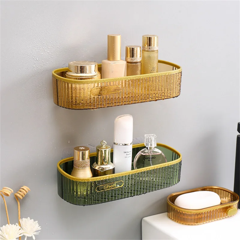 Acrylic Bathroom Shelves Transparent Shower Storage Holder Organizer No Drilling Wall Mounted Floating Bathroom Shampoo Shelf 2