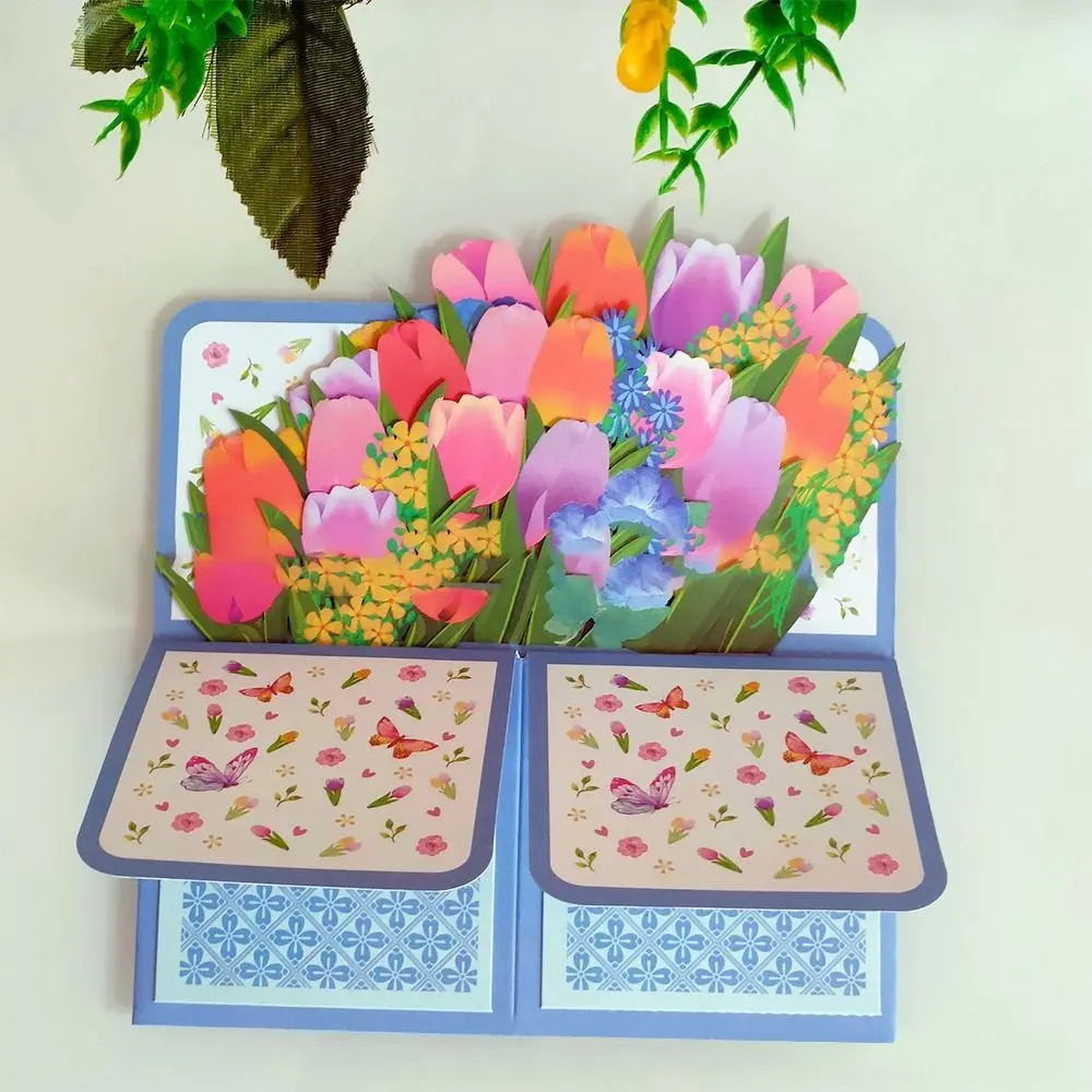 Day Greeting Card for Birthday Tropical Bloom Paper Flowers Daisy/Carnation 3D Pops-up Bouquet Rose/Lily/Sunflower/Tulip